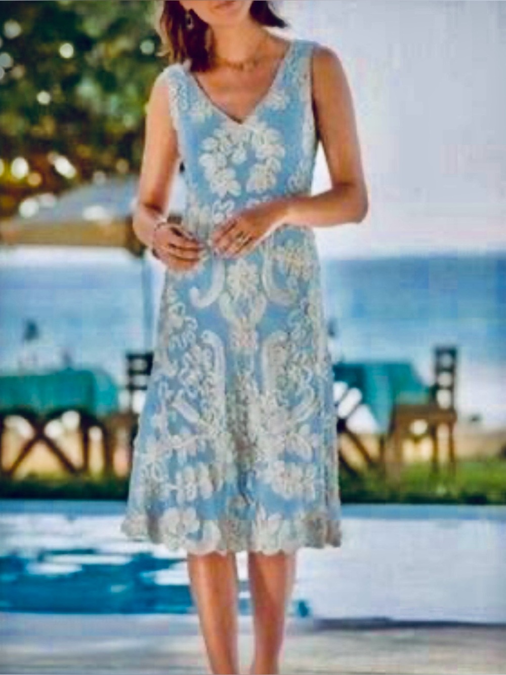 Sundance Blue & Ivory Embroidered Soutache Sleeveless Midi Dress - Size PS